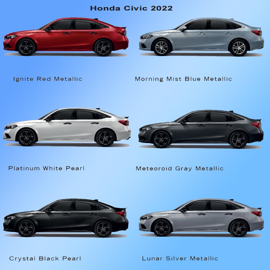 Honda Civic 2022 cho ra mắt 6 màu sắc khác nhau