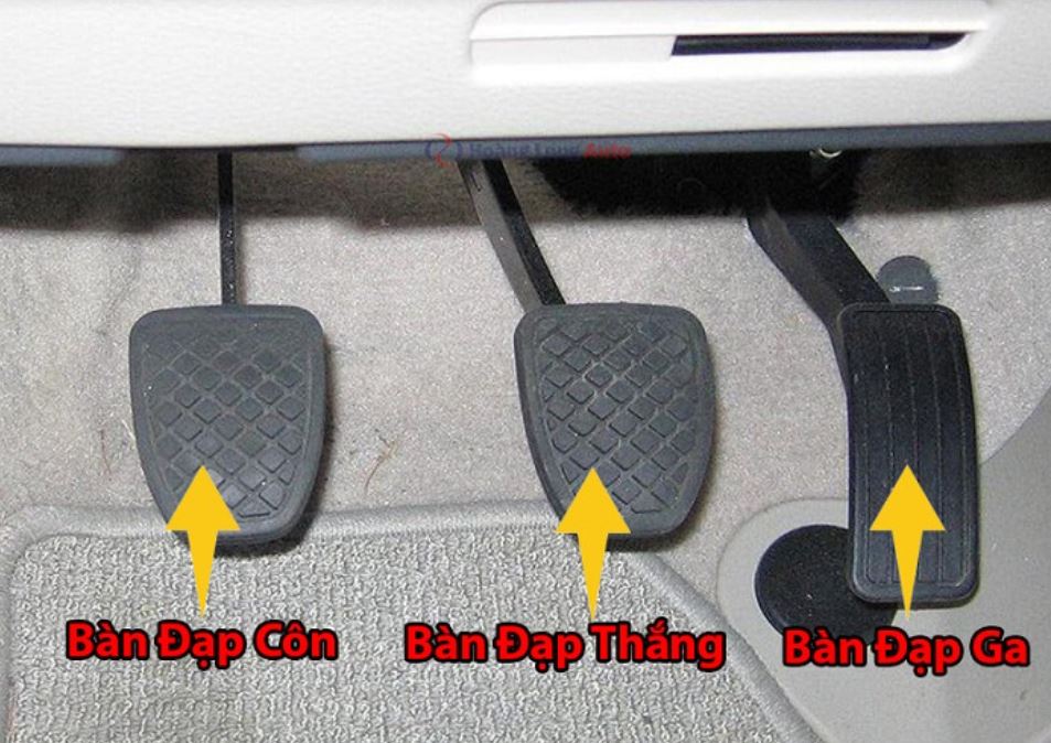 Hình ảnh chân côn - chân phanh - chân ga ở xe số sàn, trong khi xe số tự động sẽ không có chân côn