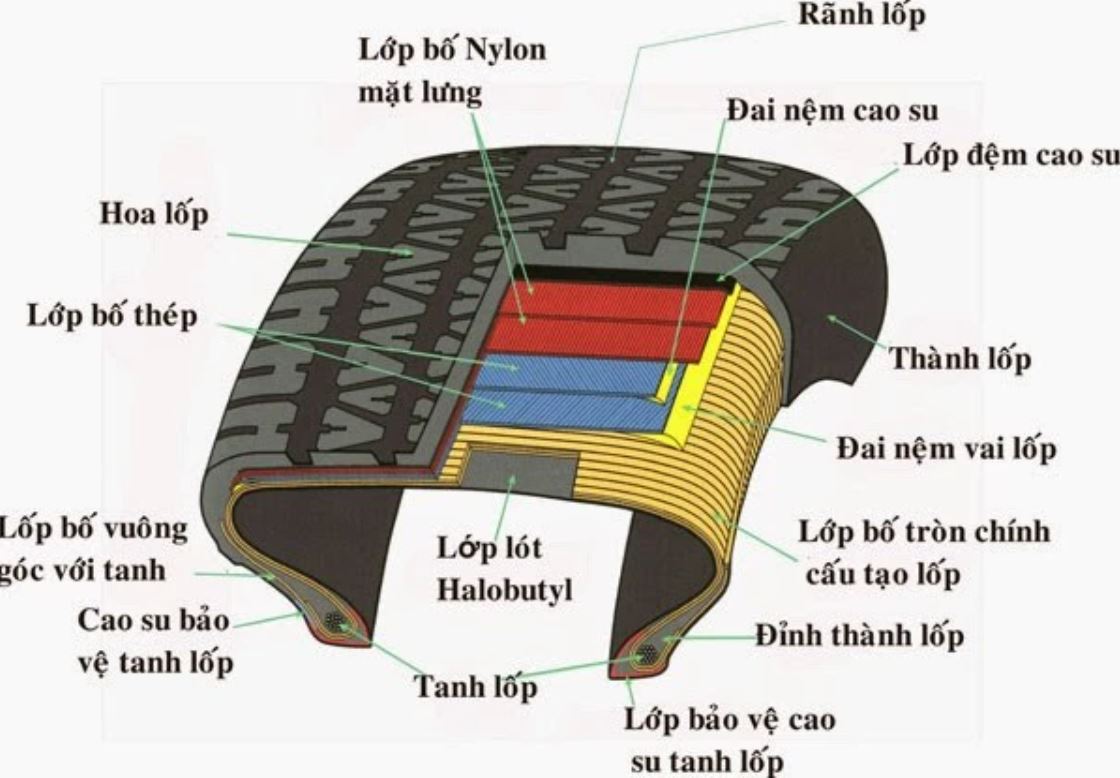 Các thành phần chính cấu tạo nên lốp ô tô