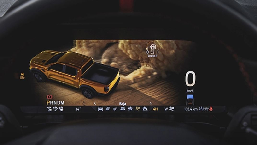 Các chế độ lái của Ford Ranger Raptor 2023 hiển thị trên màn hình